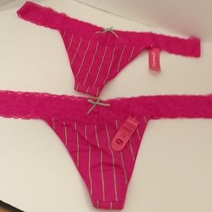 Set of 2 Pucker Up Sexy Hot Pink Thongs w/Lace  3X